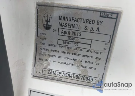 2013 Maserati Granturismo Sport из США, поврежденный, VIN ZAM45VMA4D0070945